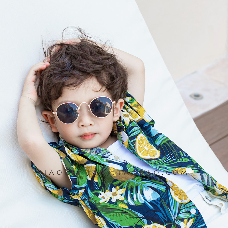 Retro Metal Frame Glasses Children Sunglasses Girl Sunglasses Boy Round Frame Glasses Baby Sunglasses Summer Tide-Taobao