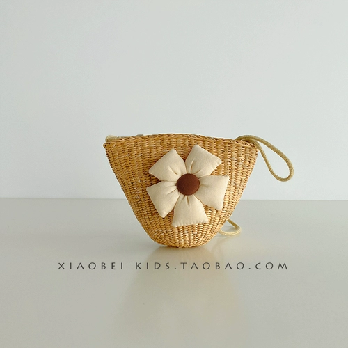 Брендовая детская соломенная детская сумка, креативный детский кошелек, сумка через плечо, бретели, в цветочек