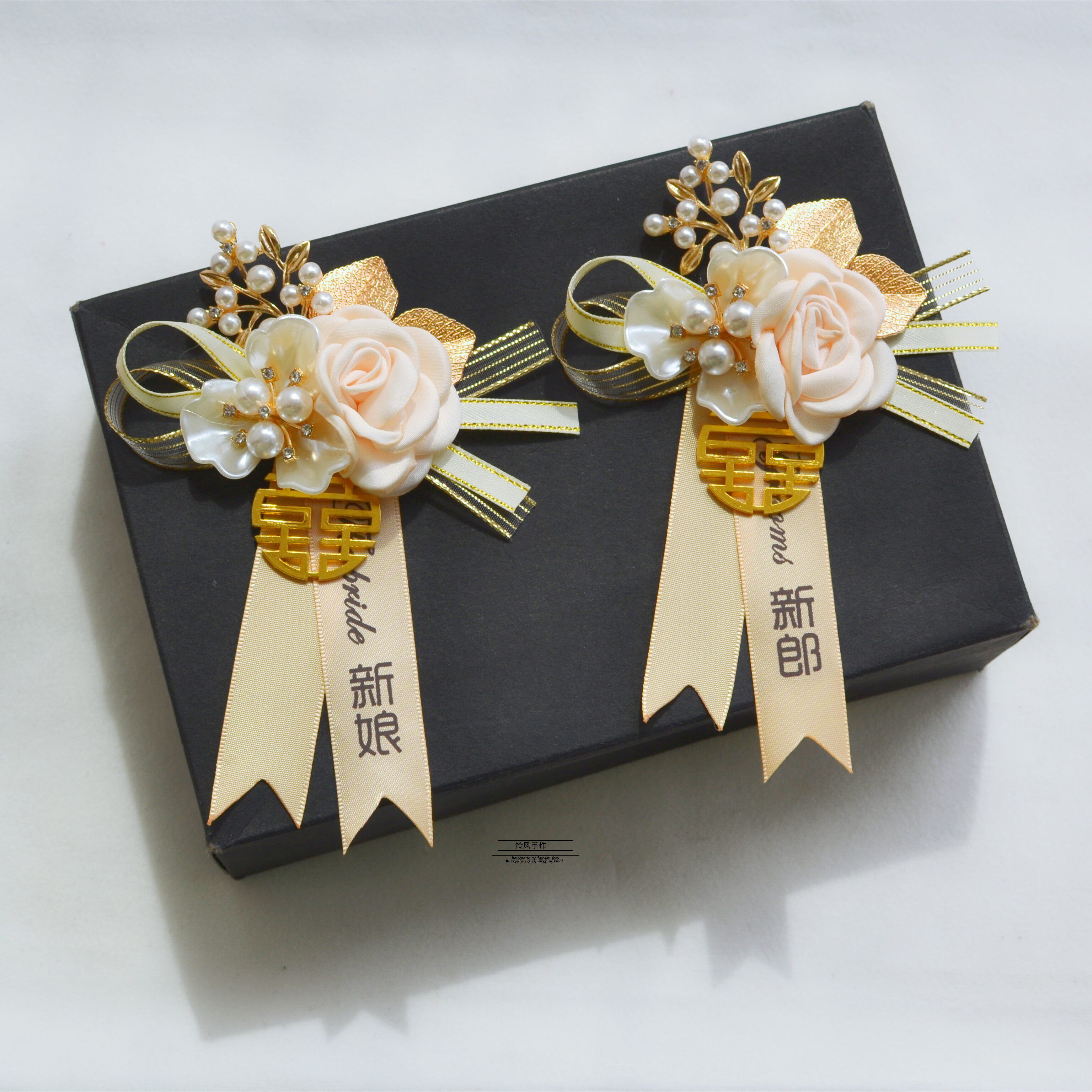 Champagne color brooch accessories bride and groom wedding corsage Chinese corsage set of bridesmaid wrist flowers