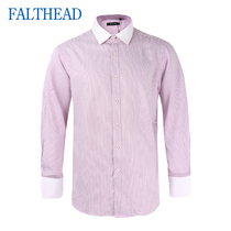 Fairfat long-sleeved shirt mens business gentleman youth wedding pink striped one-word collar pure cotton shirt