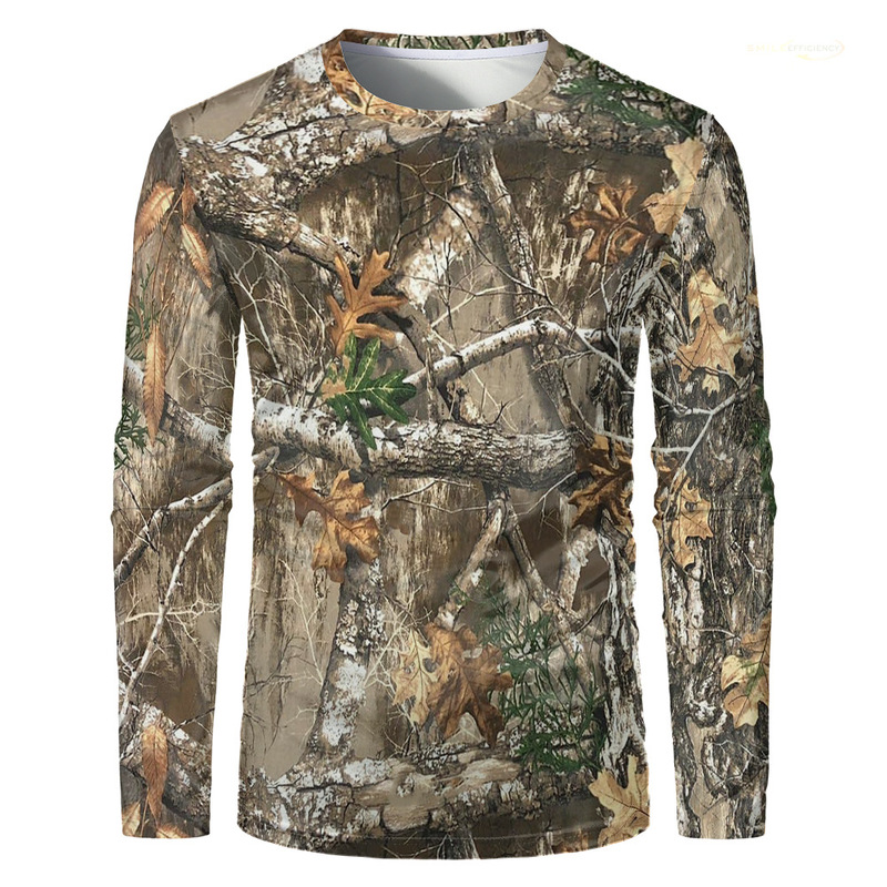 Camouflage Hunting Long-Sleeved Men's T-Shirt Outdoor Sports Tactical Training Clothing Long-Sleeved T-Shirt Hiking Fishing Camping Quick-Drying