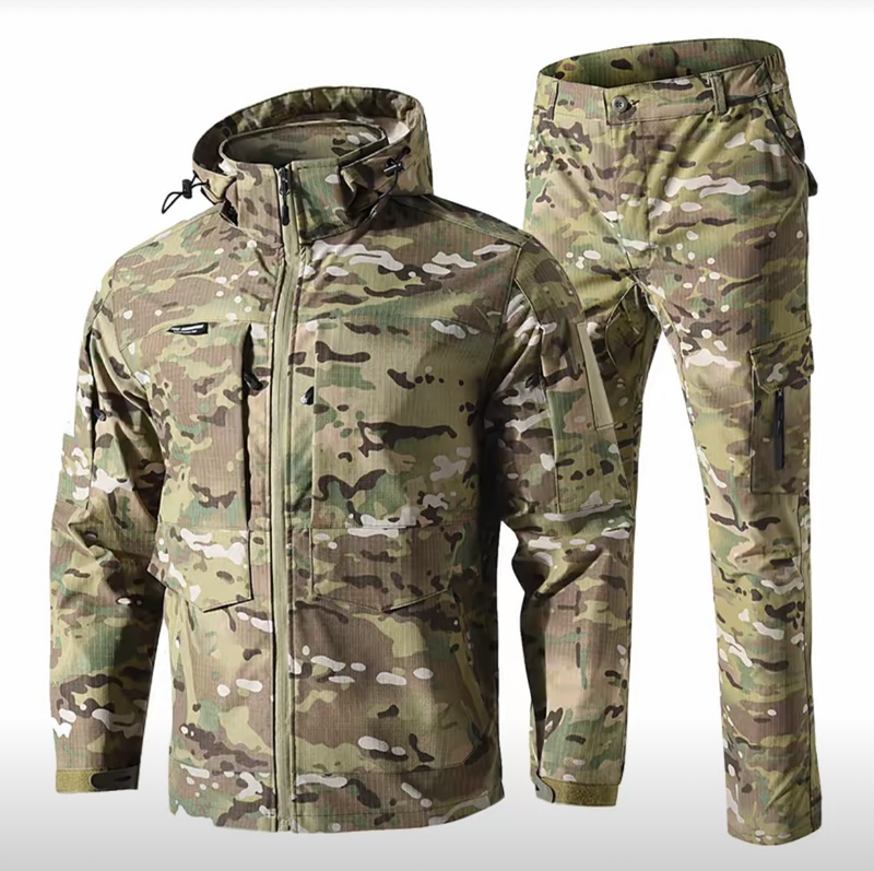 Spring and Autumn Mesh Thickened Wear-Resistant Tear-Resistant Camouflage Waterproof Breathable Tactical Detachable Hood Outdoor Jacket Set