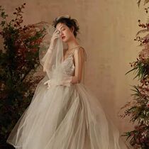 Shadow Building Wedding Dress Senteal Hand-painted Scenery Pure Hand Drawing Photo Background Cloth Boutique Painting Art Spray-painted Photo Cloth