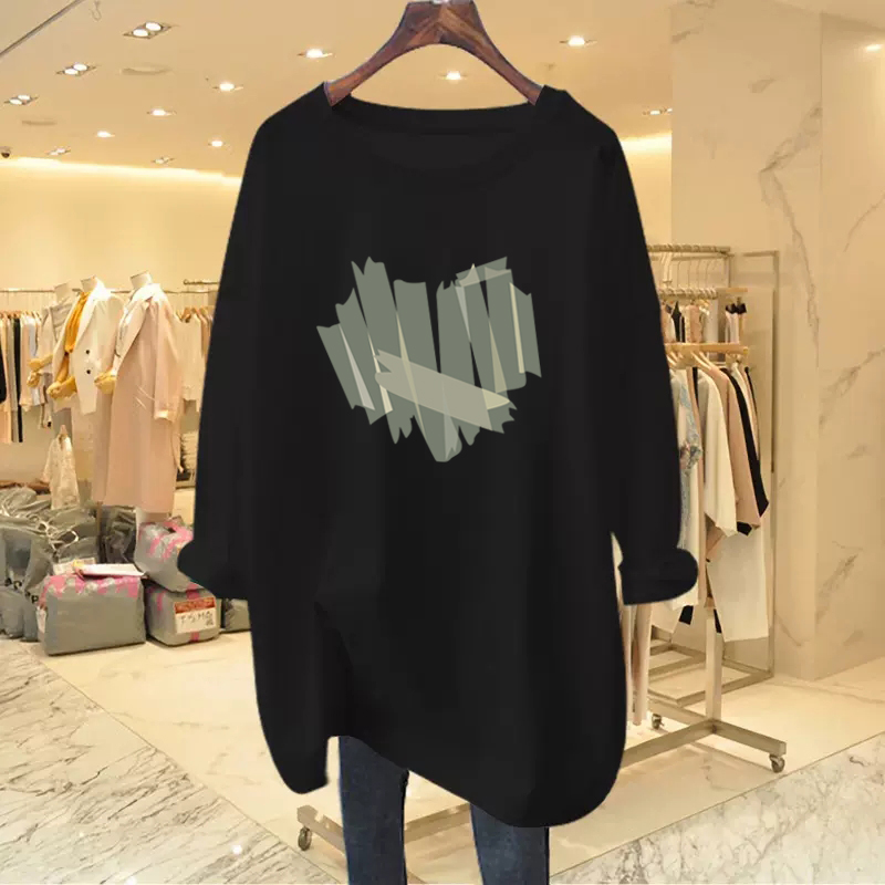 Pregnant Woman Black Undershirt Spring Autumn Loose Shade Mid long Autumn Winter Pure Cotton Long Sleeve T-Shirt Woman-Taobao