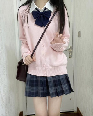 taobao agent Student pleated skirt, autumn cardigan, Japanese school skirt, solid knitted thin sweater, jacket, long sleeve