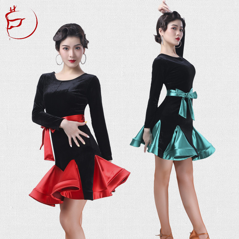 New Latin Dance Fall Winter Dress Dress Female Sexy Swing Dress Training Show Square Dance