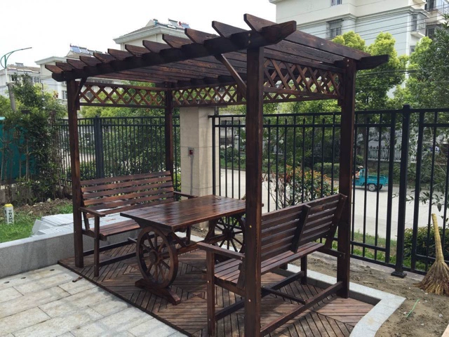 Khung nho chống ăn mòn nhà gỗ gazebo nhà máy gỗ trực tiếp đứng ngoài trời đồ nội thất sân vườn bàn ghế vườn leo - Bàn ghế ngoài trời / sân bàn ghế gỗ ngoài trời