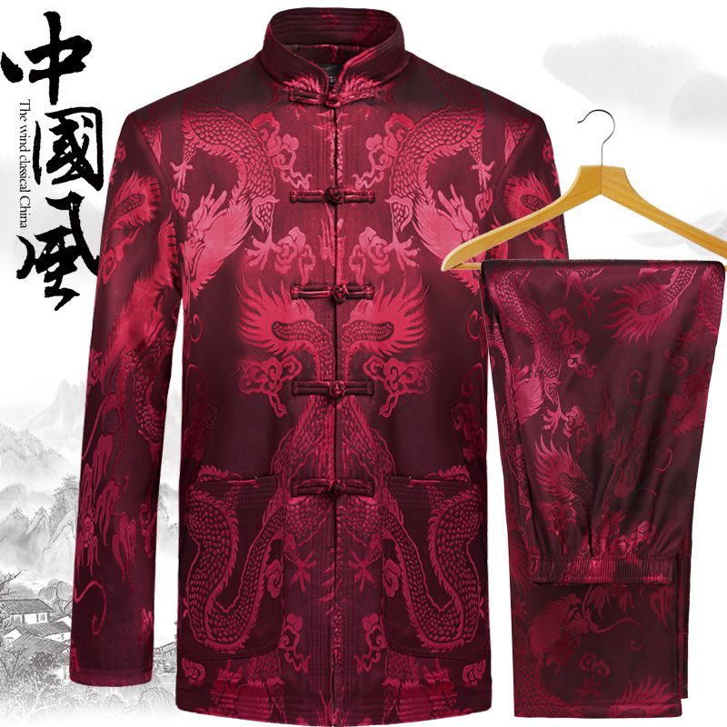 Tang dress male spring autumn jacket middle-aged old man suit Chinese leads daddy life long sleeve large size grandfather dress