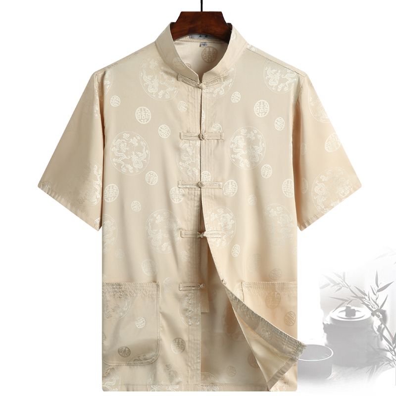 Summer Tangwear Male Short Sleeve Summer Senior Chinese Shirt Men Thin Clothes Loose Half-sleeved Grandpa