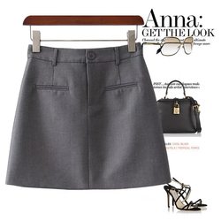 2025 New Spring and Summer High-End Suit Fabric Gray Pocket Decoration Anti-Exposure High-Waisted A-Line Short Skirt for Women