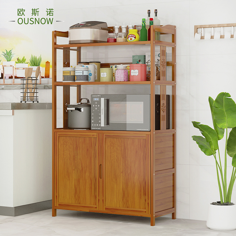 Kitchen shelf multi-layer household floor storage shelf simple modern space oven rack bamboo microwave stove rack