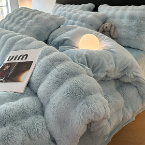 Bunny Cashmere Milk Fiber Duvet Cover One-Piece Winter Thickened Double-Sided Flannel Duvet Cover Winter Fleece-Lined Co