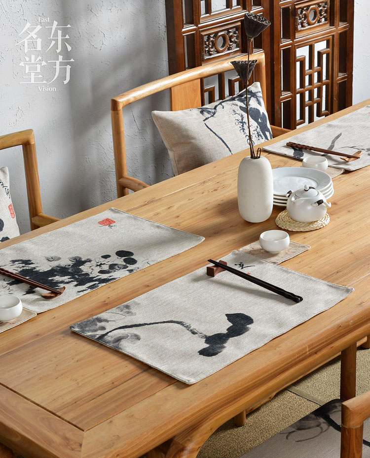Bada Shanren Hiện đại mới Trung Quốc Mực Hoa Vải Vải Pematolders Thảm Thảm Bàn Thảm Tấm Thảm Trà khăn trải bàn đen