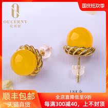 Oucini beeswax earrings natural Baltic beads Amber 18K gold inlaid female earrings