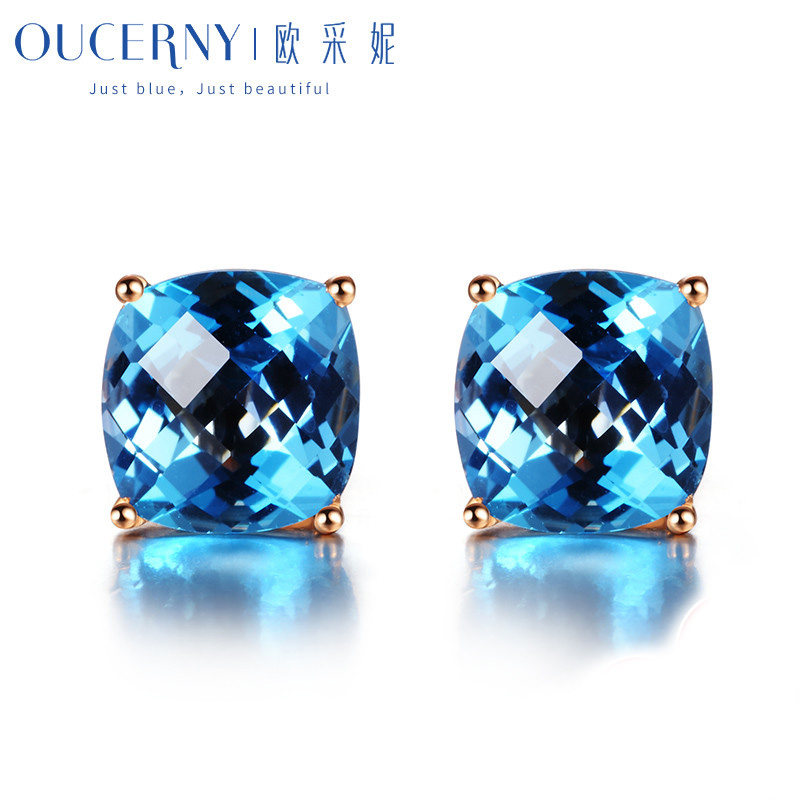 Eugenie Topaz earrings 18K Rose inlaid Gold Colored Gemstone Stud Earrings Swiss Sapphire earrings for Women