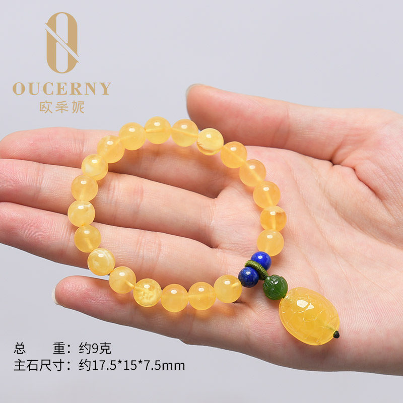 Ozany natural amber bracelet with Baltic gold wrung honey shell bead beeswax bracelet for women