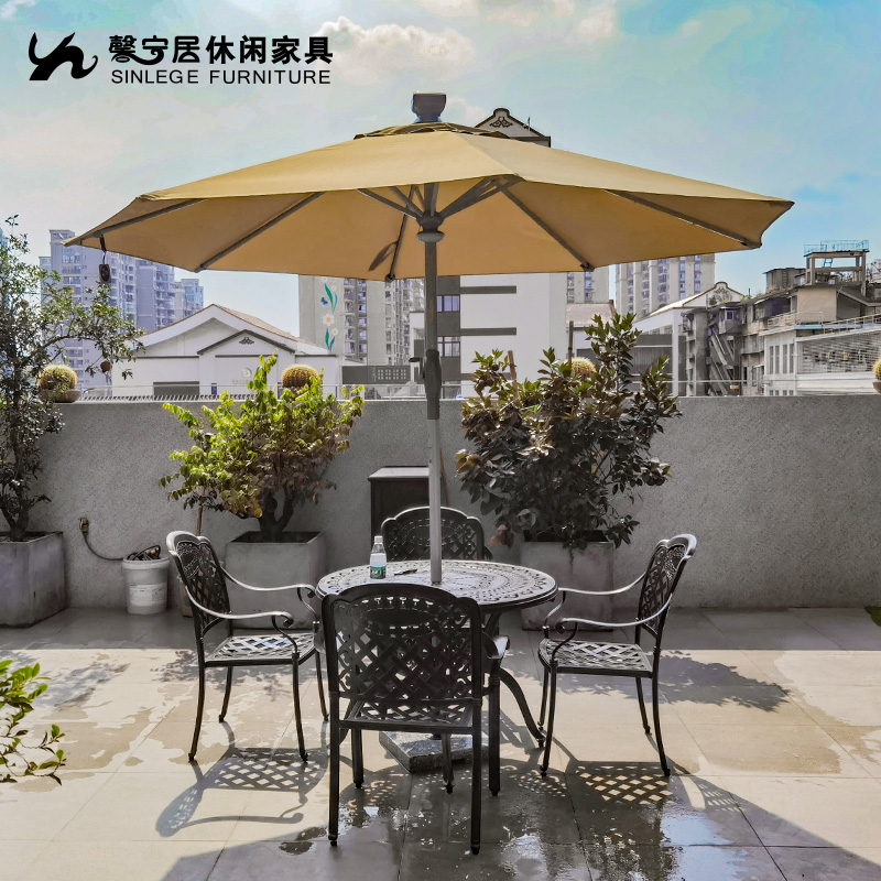 Outdoor parasol LED column remote control automatic with light umbrella Hotel catering solar garden umbrella