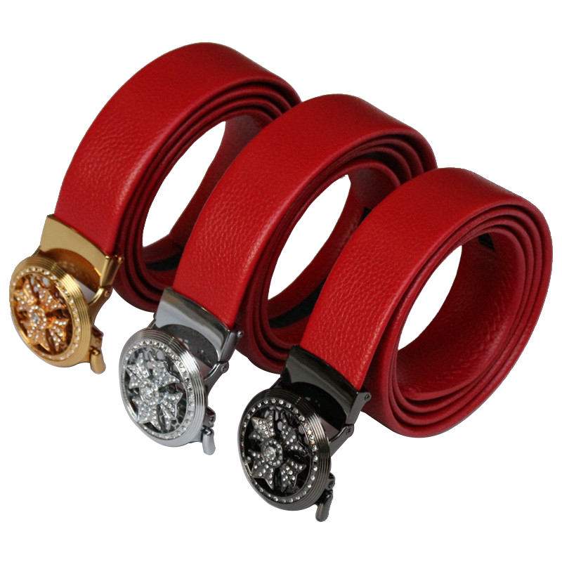 Red Belt Moto Year Automatic Buckle Net Red Leather Lead Can Turn Middle Youth Casual Wedding Supplies Neck Pants Strap