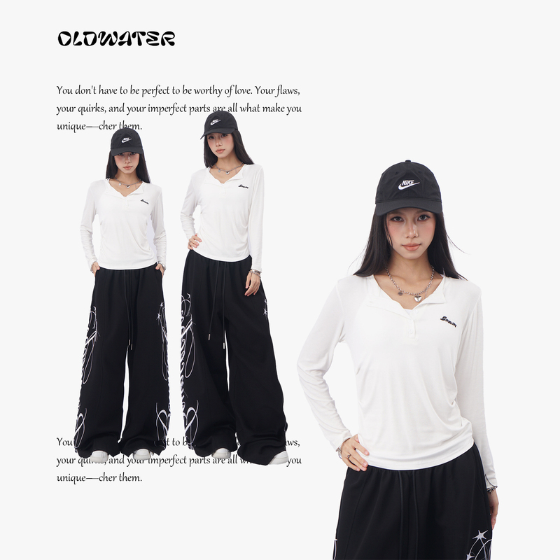 Oldwater Solid White Slim-Fit Long-Sleeve T-Shirt with a Turn-Down Collar and Half-Button Design, Versatile and Compact Base Shirt Oldwater Solid White Slim-Fit Long-Sleeve T-Shirt with a Turn-Down Collar and Half-Button Design, Versatile and Compact Base Shirt