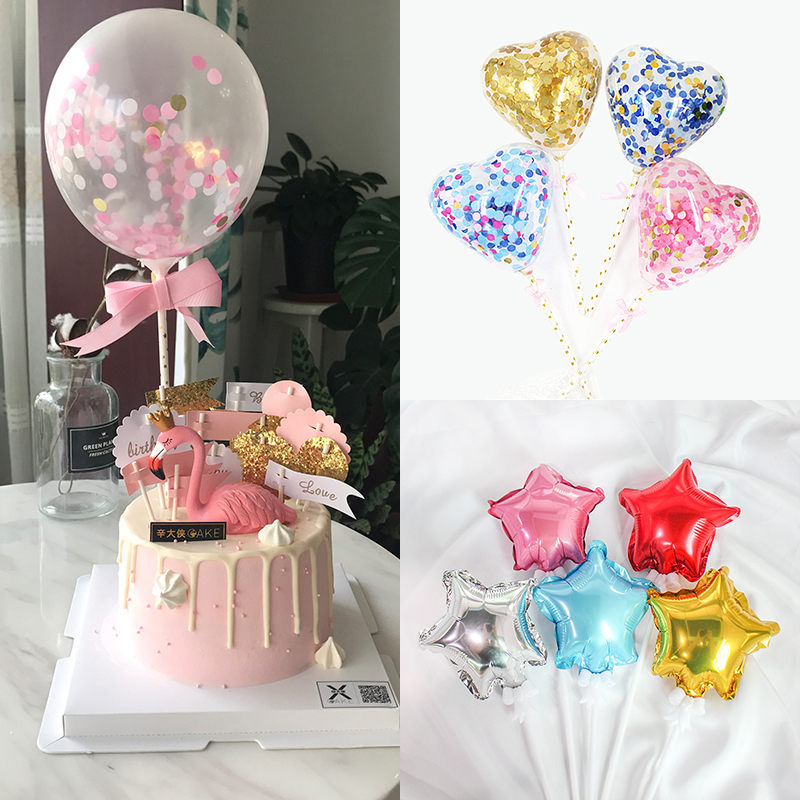 Net red sequins Balloon Plug-in Birthday Cake Decoration Nets Red Children Baking Dress Supplies Hot Air Balloon Inserts