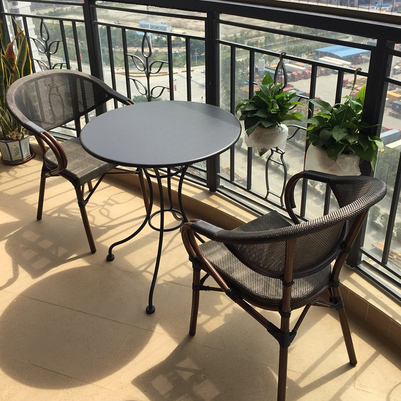 Balcony Small Tea Table Combo Tea Table Leaning Back Chair Outdoor Patio Modern Minima Casual Folding Rattan Chair Three Sets