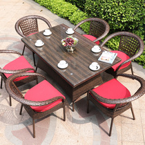 Outdoor woven rattan table and chair Villa courtyard garden terrace balcony small coffee table leisure rattan table and chair Teng chair three sets