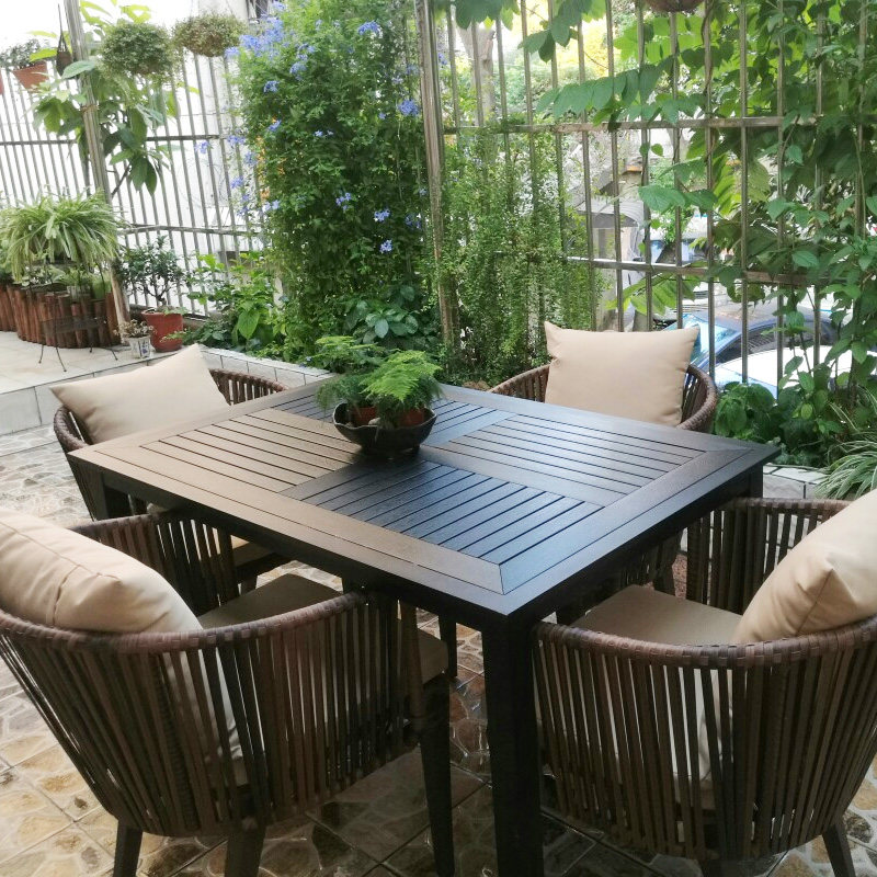 Outdoor table and chairs villa courtyard garden table and chairs leisure terrace rattan chair plastic wood table combination outdoor woven rattan table and chair