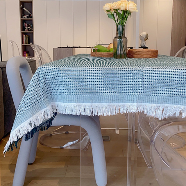 ສາມຄົນ retro ຝ້າຍຍາວຕາຕະລາງ tassel French tablecloth ຕາຕະລາງກາເຟຜ້າສີແຂງ picnic ຜ້າ sand release universal cover fabric