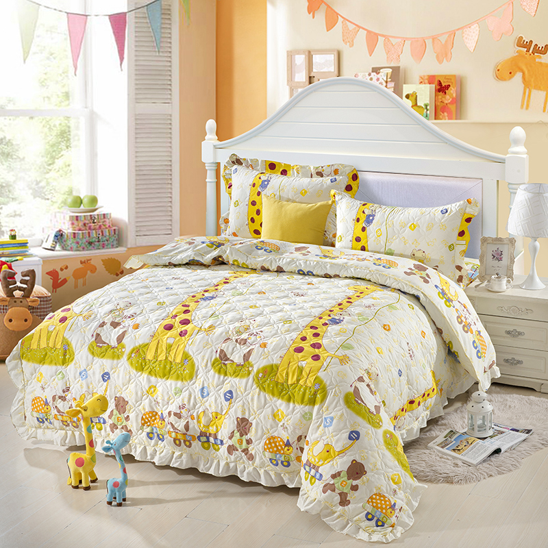 Cotton bed cover type four-piece set thickened sandwiched cotton edge quilted bed single type 1 5 beds 1 8 meters cotton bedding