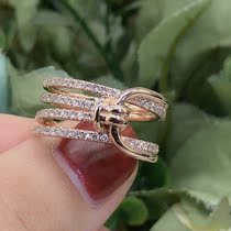 18K real gold diamond ring European and American atmospheric wind rope knot full diamond ring female simple ring can be customized