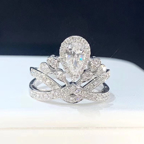 Huiwei Jewelry Pear-shaped crown ring 18K white gold 1-2 carats 5 carats drop-shaped Moissan stone ring