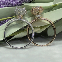 18K white gold ring female D color Mosan diamond ring two-color collar wine glass flower bud section 4-claw luxury female ring