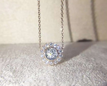 18K white gold flower diamond pendant Beaded diamond necklace Round encrusted real diamond neck with 18K gold O-chain