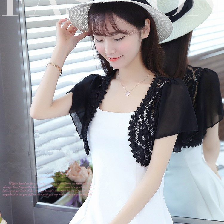 Summer Women's Thin Coat Lace Shawl Versatile Chiffon Ruffle Sleeve Cardigan Sun Protection Clothing Camisole Outerwear Vest