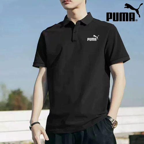 Puma, летняя черная футболка polo для отдыха, короткий рукав