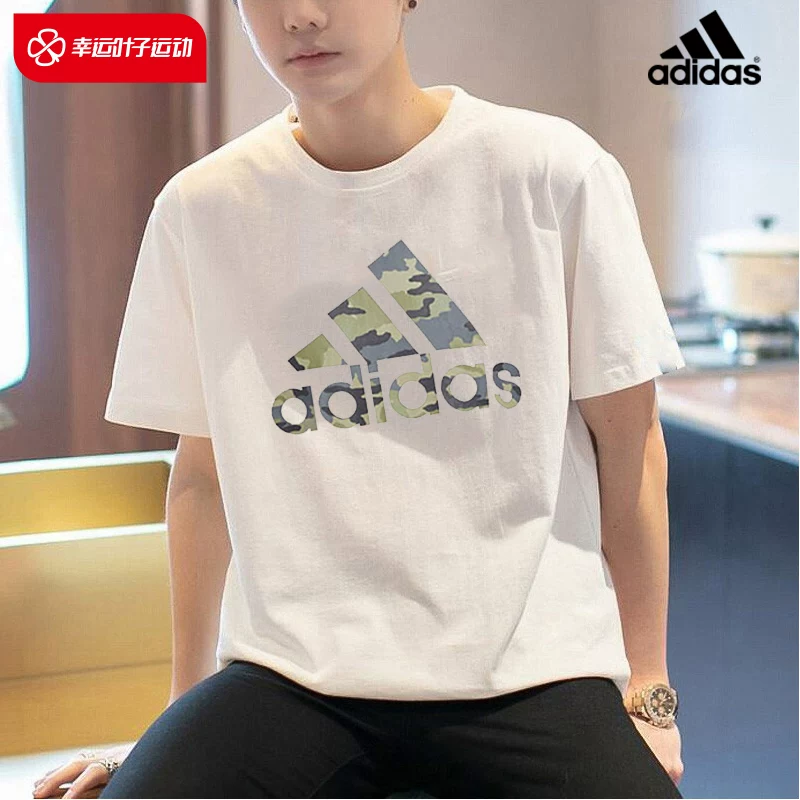 Футболка Adidas, летняя белая хлопковая спортивная костюм, с коротким рукавом