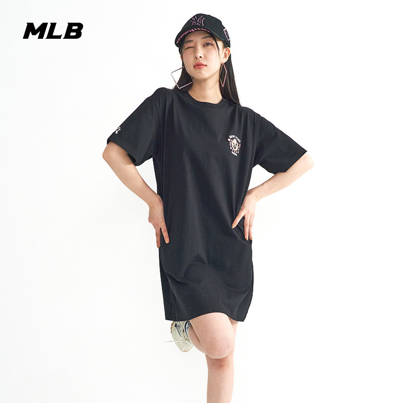 MLB Official Woman short sleeve one-piece dress Frown Brow Embroidery Short Dress 2023 Spring New Fashion T-shirt OPEC2-Taobao