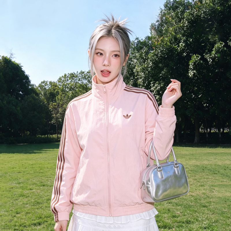 Lucky Leaf | Adidas Trefoil Pink Jacket Men's 2026 New Woven Stand Collar Cardigan Jacket