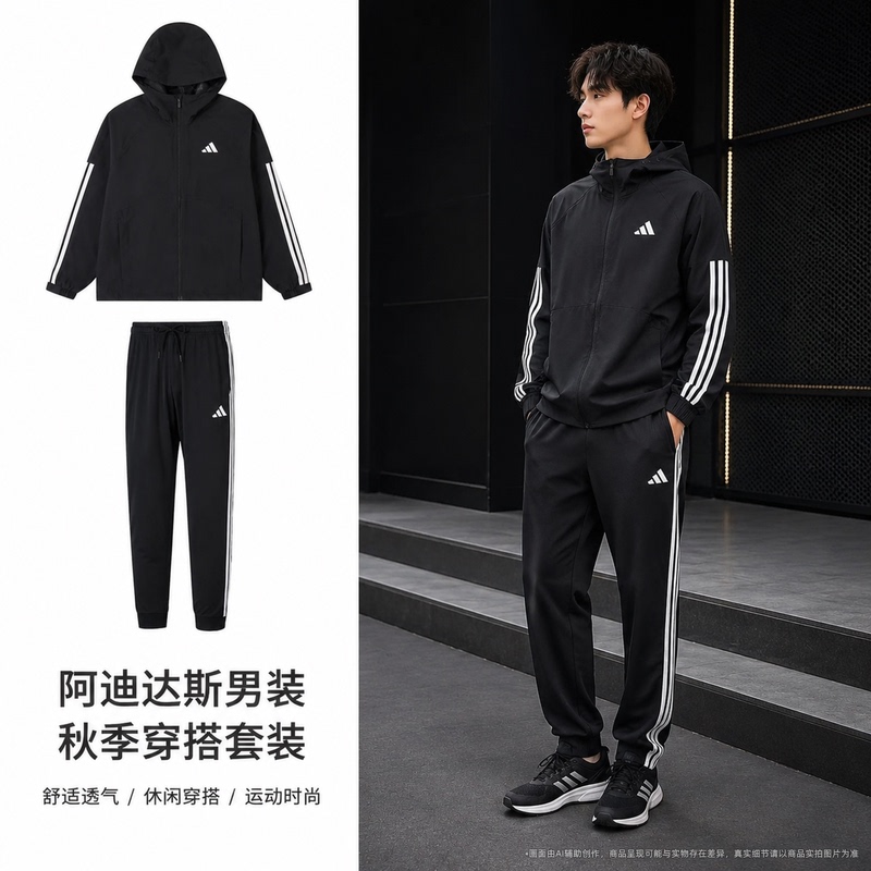 Lucky Leaf | Adidas Men's Sportswear 2026 Woven Hooded Jacket and Pants Casual Set Lucky Leaf | Adidas Men's Sportswear 2026 Woven Hooded Jacket and Pants Casual Set