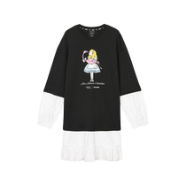 Skechers sports dress womens new summer fake two-piece round neck long-sleeved T-shirt spliced ​​comfortable casual skirt
