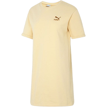 PUMA round neck long T-shirt for women 2024 summer new half-sleeved sportswear yellow dress 624257