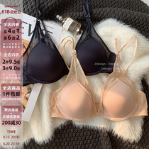 Large V Collar Hollowed-out Upper Tosexy Mesh Yarn Bra Thin breathable Big breasted with small French Lace Lingerie to receive the secondary milk