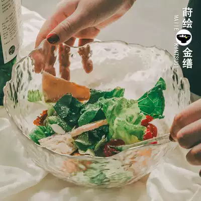 Japanese-style Phnom penh hammered glass bowl Fruit plate vegetable salad bowl Nordic style household creative net red dessert bowl