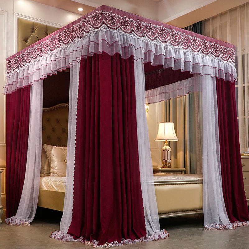 Palace mosquito net double layer home 1 8m bed floor type bracket fixed 1 5 m dust-proof shading bed curtain bed mantle 2 0-Taobao