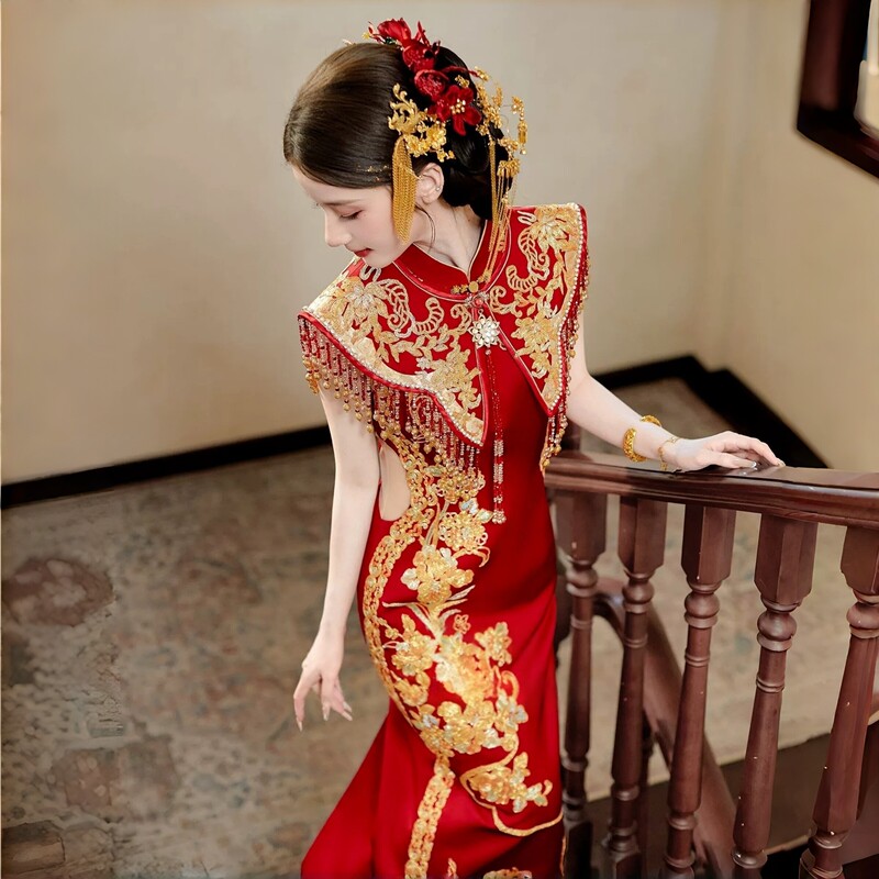 New Chinese-Style Cheongsam Toast Dress 2026 New High-End Bridal Engagement Wedding Dress for the Bride's Return Home Show New Chinese-Style Cheongsam Toast Dress 2026 New High-End Bridal Engagement Wedding Dress for the Bride's Return Home Show