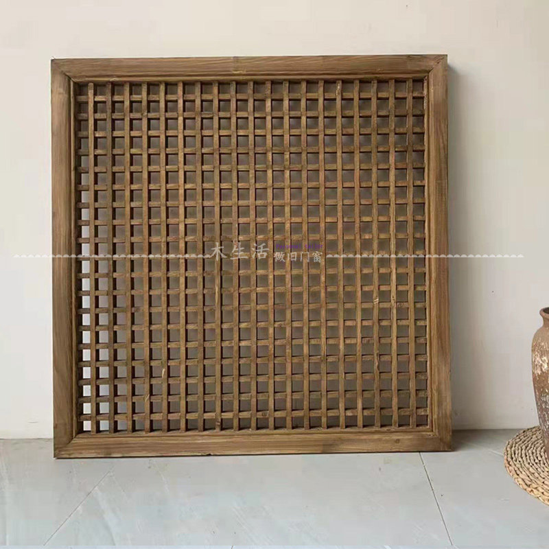 Dongyang wood carving Chinese-style solid wood lattice pendant hanging screen antique tea room do old window screen hollow partition customization