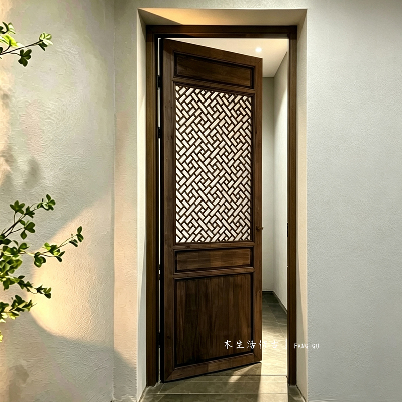 Chinese-Style Solid Wood Antique Doors and Windows with Hollowed-Out Floral Patterns, Distressed Doors, Tea Room Partition Doors, Dongyang Wood Carving Retro Grille Doors