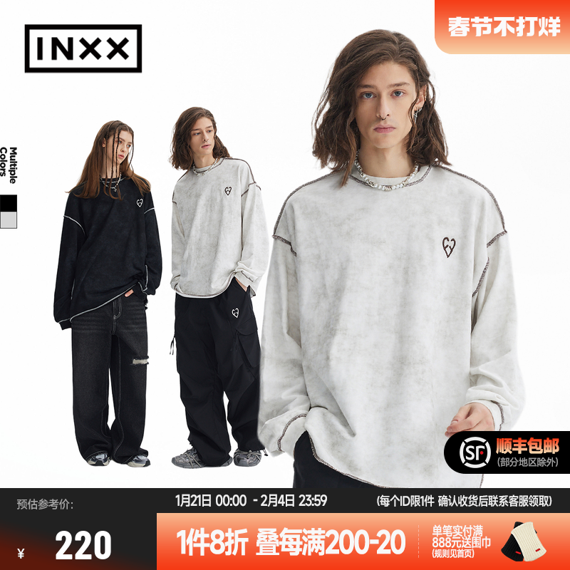 【INXX】APYD ウェイストランドスタイルスウェットシャツスタイル長袖Tシャツカップル着用アメリカンデザインプルオーバートップ男性用