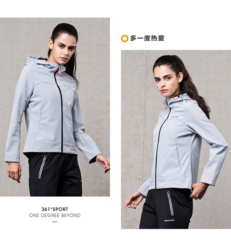 361 độ của phụ nữ mùa đông mới nhung áo khoác 361 mũ trùm đầu ấm áp gió Áo khoác thể thao nữ mỏng áo gió lining 2020
