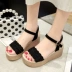 Giày sandal nữ cổ tích gió 2019 hè mới Hàn Quốc phiên bản thời trang hoang dã muffin nêm đế giày nữ - Sandal Sandal